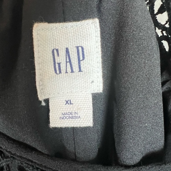 Gap Women's Crochet Yoke Shift Dress Black 3/4 Sleeve Lined Round Neck Pleats XL - Picture 2 of 9